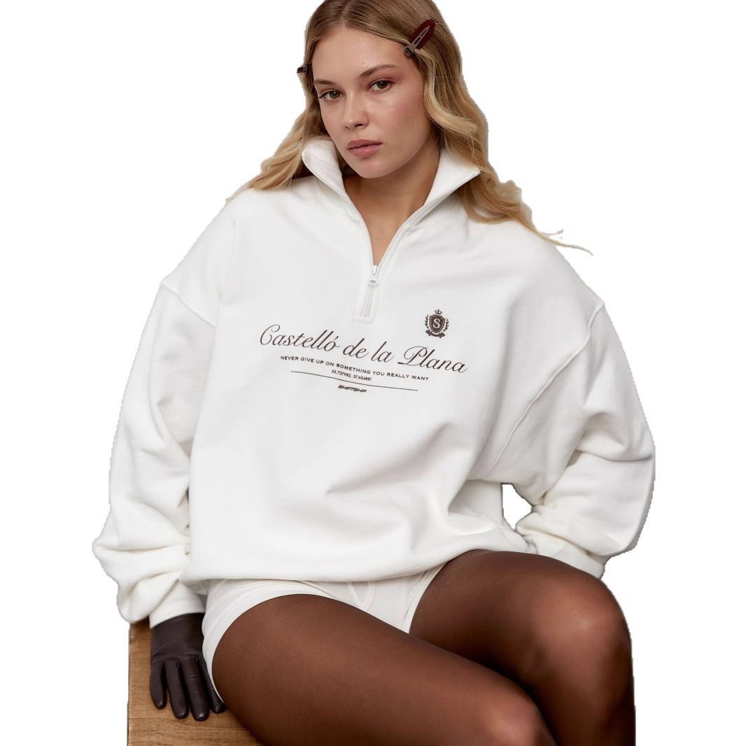 Summer Clothing Old Money - อเมริกันสไตล์พรีปปี้ย้อนยุคพิมพ์ลายเสื้อครึ่งซิปปกคอปกเสื้อไวน์ขาวสีแดงสันทนาการหญิงสาว