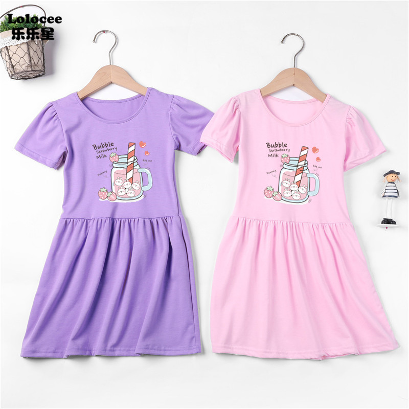 Summer Clothing Teen Girls - 3-14Y เดรสน้ำสตรอเบอร์รี่สำหรับวัยรุ่นเด็กผู้หญิงเดรสลำลองสำหรับเสื้อเจ้าหญิงเด็กฤดูร้อนชุดเดรสลำลอง