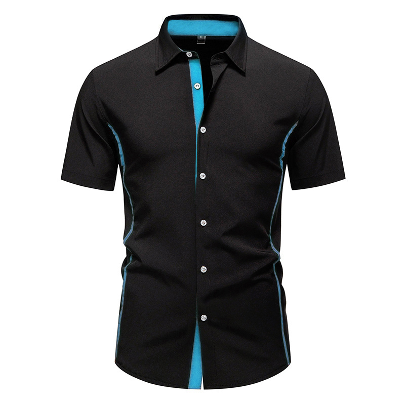 Summer Clothing Old Money - เสื้อเชิ้ตธุรกิจแบบยืดหยุ่นสำหรับฤดูร้อน ผู้ชาย กระดุมผ่าหน้า สีตัดกัน สไตล์ Y2K