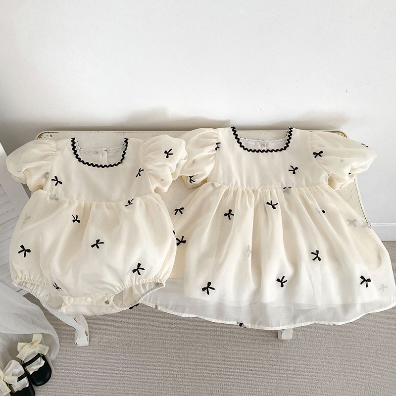 Summer Dresses Yours Clothing - เด็กน้องสาวเสื้อผ้าฤดูร้อนเด็กผู้หญิงชุดเด็กทารกน่ารัก Bow Gauze ชุดน้องสาวพัฟแขนเด็กวัยหัดเดินชุดเจ้าหญิงหวาน