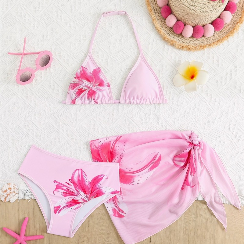 Summer Clothing Teen Girls - 7-16 ปี ชุดบิกินี่สำหรับเด็กผู้หญิง UNITIM ชุดว่ายน้ำสองชิ้นพิมพ์ลายดอกไม้ฤดูร้อน ชุดว่ายน้ำบิกินี่สำหรับวัยรุ่น