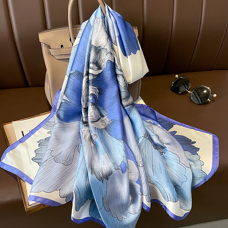 Summer Clothing Hijab - 2023สเปนหรูหราแบรนด์ดีไซเนอร์ syal Sutra Ombre ผ้าคลุมไหล่ลายดอกไม้กลีบใหญ่ผ้าพันคอสตรีผ้าพันรอบฮิญาบมุสลิม