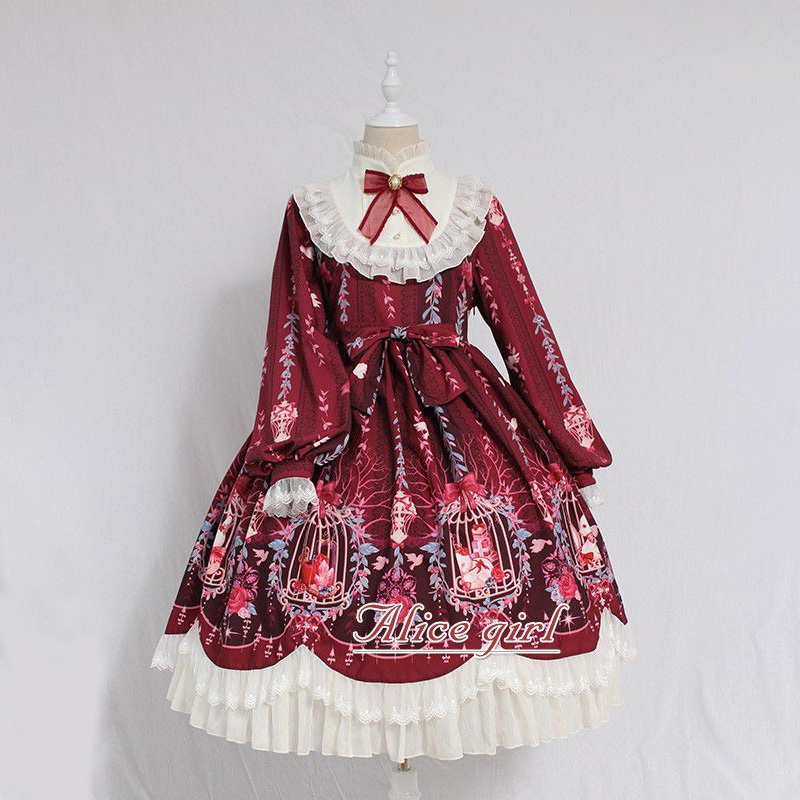 Summer Victorian Clothing - MAGOGO Kawaii Lolita แขนยาวหลวมดอกไม้แฟชั่นชุดวิคตอเรียผู้หญิงโบว์พิมพ์ฤดูร้อนเสื้อผ้า Vestidos
