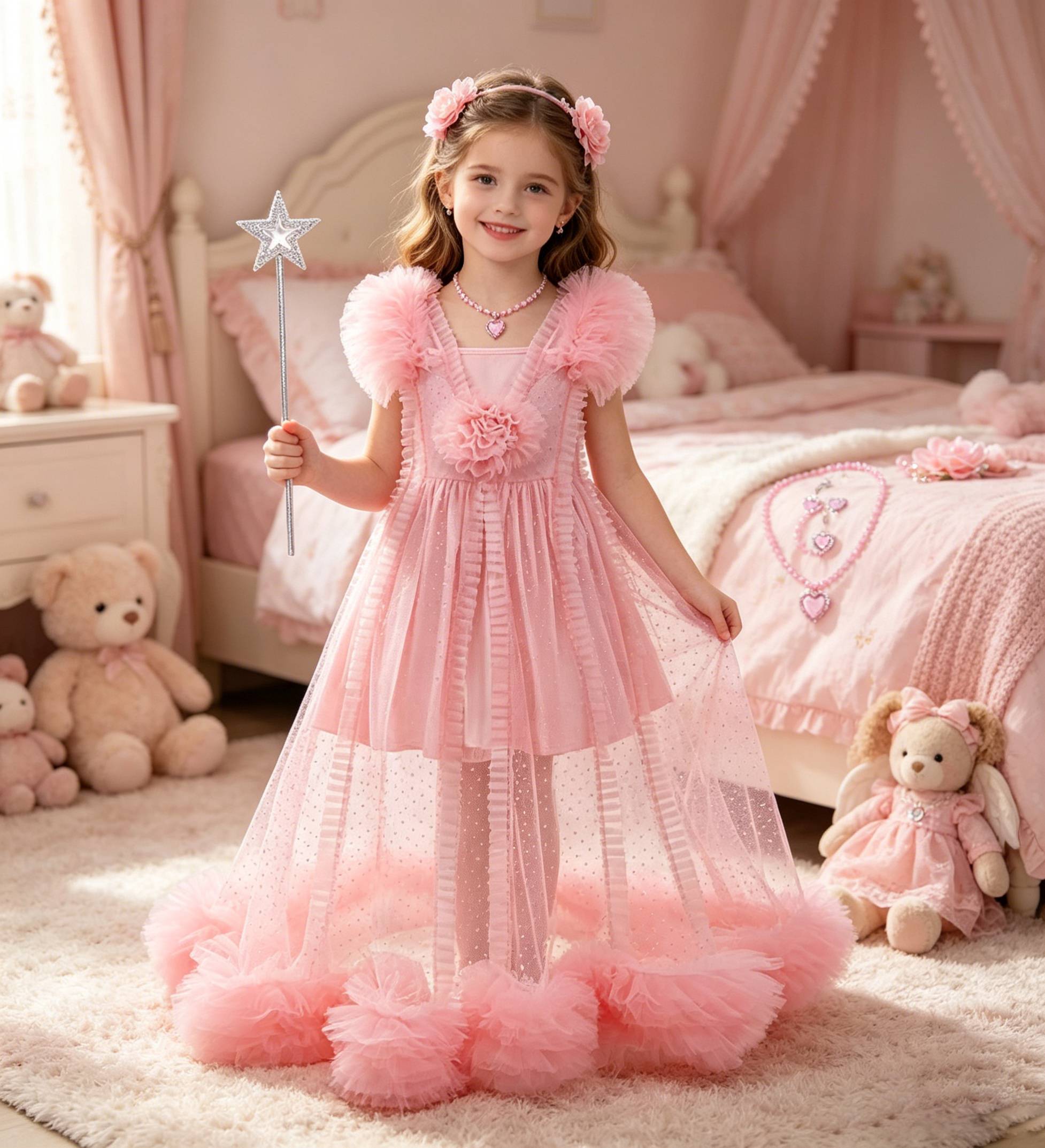 Summer Dresses Yours Clothing - ชุดแฟนซีเด็กผู้หญิง ชุดแม่มดแสนดี ชุดปีศาจ ชุดเจ้าหญิงกลินดาสีชมพู สำหรับฮาโลวีน งานรื่นเริง