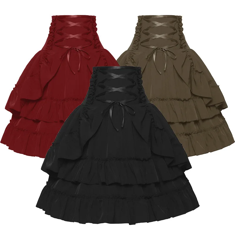 Summer Victorian Clothing - ผู้หญิง Victorian กระโปรงยุคกลาง Renaissance Court Double-Layered