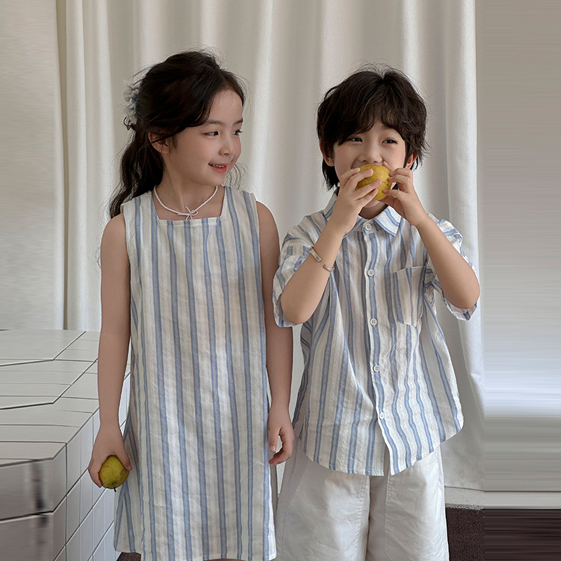 Summer Dresses Yours Clothing - เด็กชายและเด็กหญิงเกาหลีเสื้อผ้าพ่อแม่ลูกชุดเสื้อกั๊กลายทางฤดูร้อนเทรนด์เสื้อพี่ชายและน้องสาว