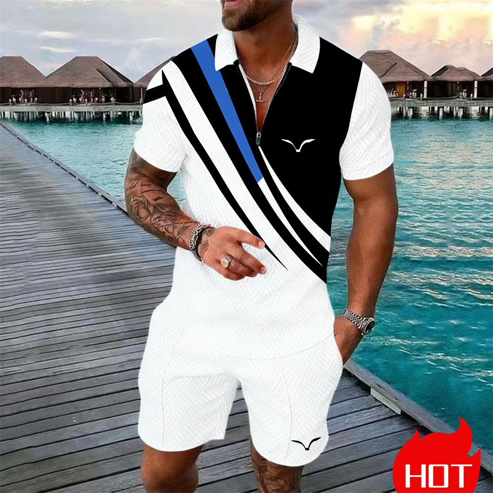 Summer Clothing Styles Men - ชุดเสื้อผ้าลายทางสไตล์ Y2K สำหรับฤดูร้อน ชุด 2 ชิ้นสำหรับผู้ชาย