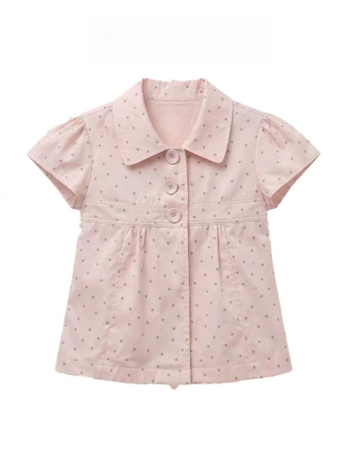 Summer Clothing Old Money - เสื้อเชิ้ตแขนสั้นคอตุ๊กตาลายจุดสีชมพูหวานสไตล์เกาหลีทรงสลิมฟิตสำหรับสาววิทยาลัยและผู้หญิง
