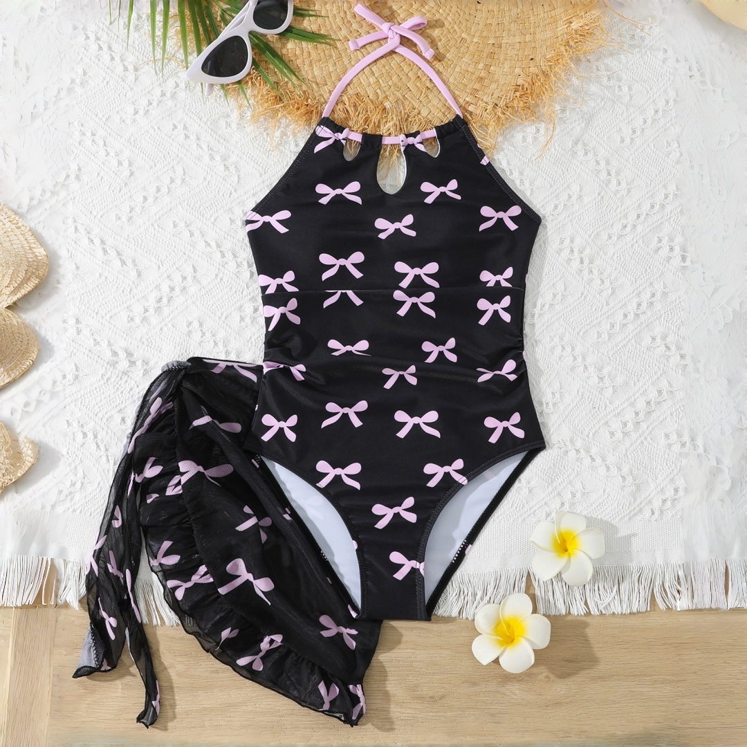 Summer Clothing Teen Girls - ชุดว่ายน้ำวันพีซสีดำสำหรับเด็กผู้หญิงพร้อมกระโปรงตาข่ายสำหรับเด็กโต ชุดว่ายน้ำวัยรุ่น ชุดว่ายน้ำ