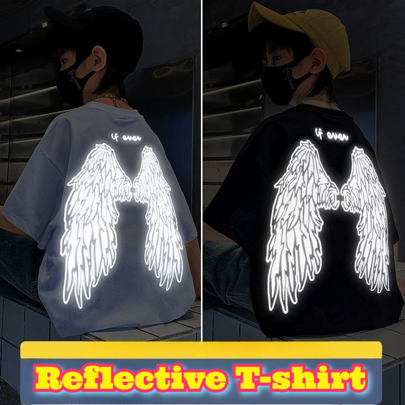 Summer Clothing Teens - เสื้อยืดแขนสั้นผ้าฝ้ายลายปีกสะท้อนแสงสำหรับวัยรุ่น ทรงหลวม สไตล์ลำลอง เหมาะสำหรับฤดูร้อน เสื้อผ้าแฟชั่นสตรีทแวร์สำหรับวัยรุ่นชายหญิง