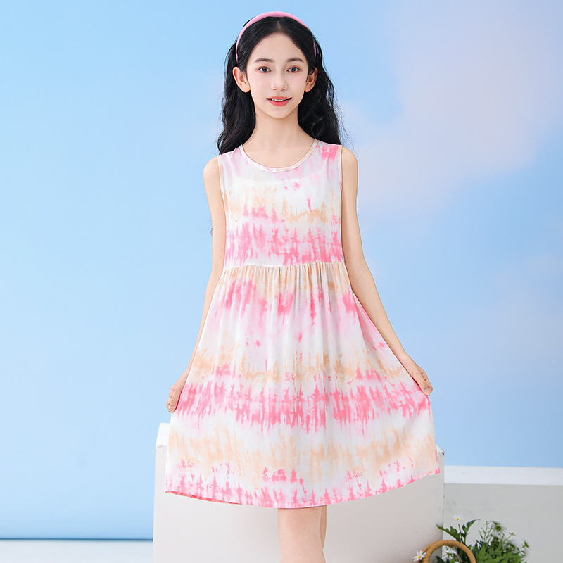 Summer Clothing Teen Girls - ชุดเดรสชายหาดแขนกุดสำหรับวัยรุ่นหญิงสาว เสื้อผ้าเด็ก ชุดเดรสสำหรับเด็กหญิงอายุ 8-10 ปี ชุดเดรสลายดอกไม้สีรุ้งสไตล์เจ้าหญิง