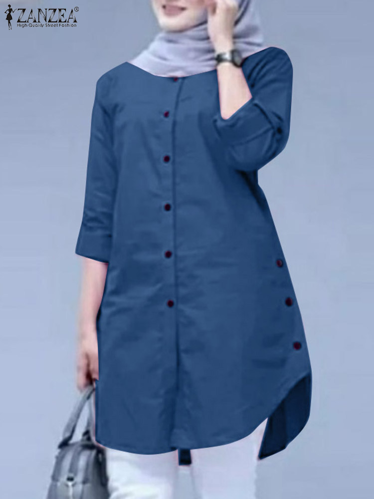 Summer Clothing Hijab - เสื้อเชิ้ตแฟชั่นสปริง ZANZEA ปี 2026 สำหรับผู้หญิง คอทรงโอ