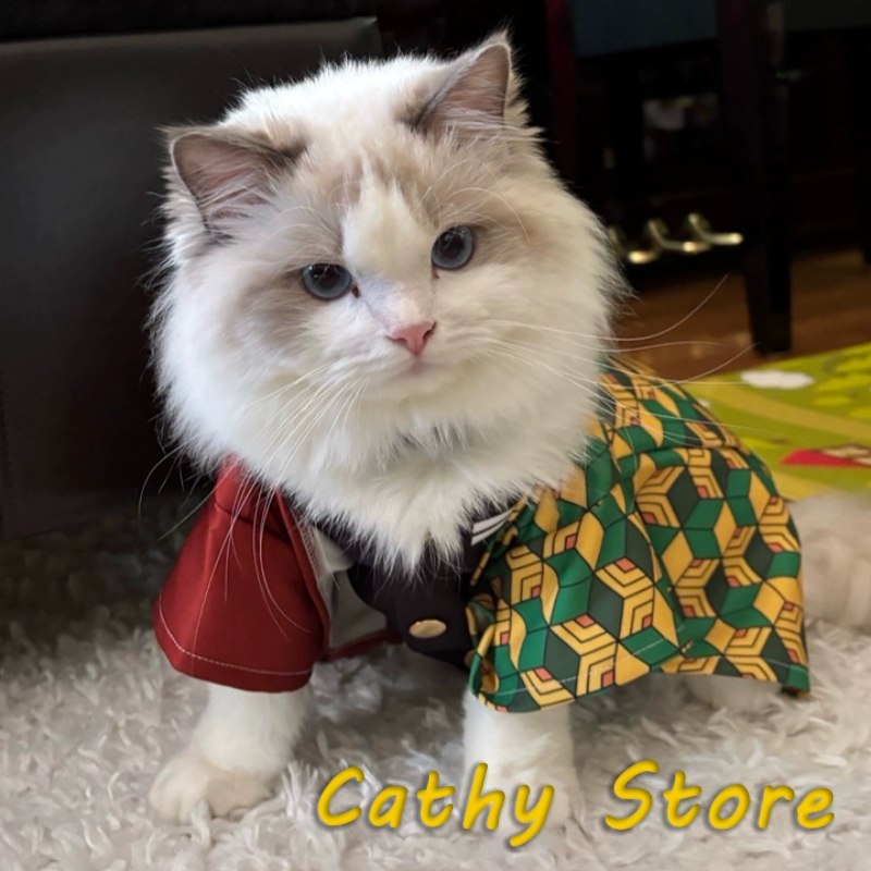 Summer Dog Clothing - เสื้อผ้าสัตว์เลี้ยงลายอนิเมะ Demon Slayer Zenitsu น่ารักสำหรับแมวและสุนัข ชุดคอสเพลย์สัตว์เลี้ยงสำหรับฮาโลวีน