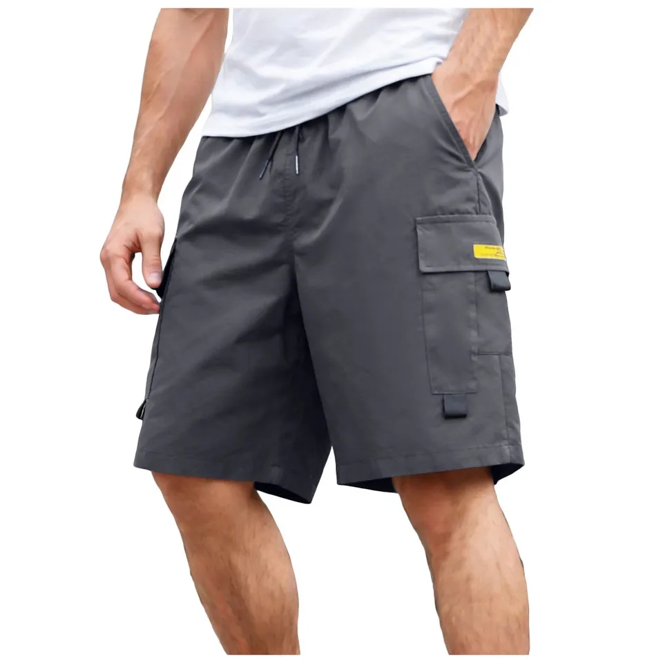 Summer Clothing Work - กางเกงขาสั้นคาร์โก้ฤดูร้อนสำหรับผู้ชาย ทรงหลวม ทันสมัย มีเชือกผูกเอว กระเป๋าหลายช่อง เหมาะสำหรับทำงาน