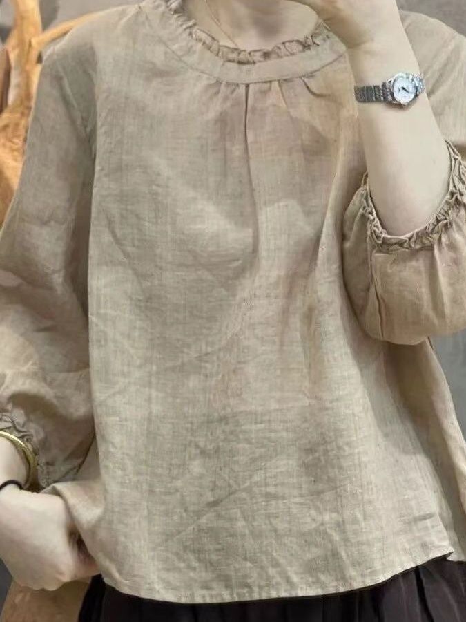 Summer Clothing Old Money - เสื้อเชิ้ตผ้าฝ้ายลินินแขนเก้าส่วนทรงหลวมสำหรับผู้หญิง แฟชั่นฤดูร้อน น้ำหนักเบา หรูหรา สไตล์ลำลอง