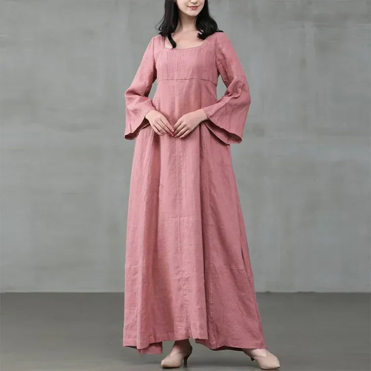 Summer Victorian Clothing - ชุดเดรสสไตล์ยุคกลางสำหรับผู้หญิง ชุดคอสเพลย์วิคตอเรียน ผ้าฝ้ายลินิน ชุดยาวสำหรับฤดูร้อน ชุดคลุมยาวแบบคาฟตัน สำหรับงานฮาโลวีน