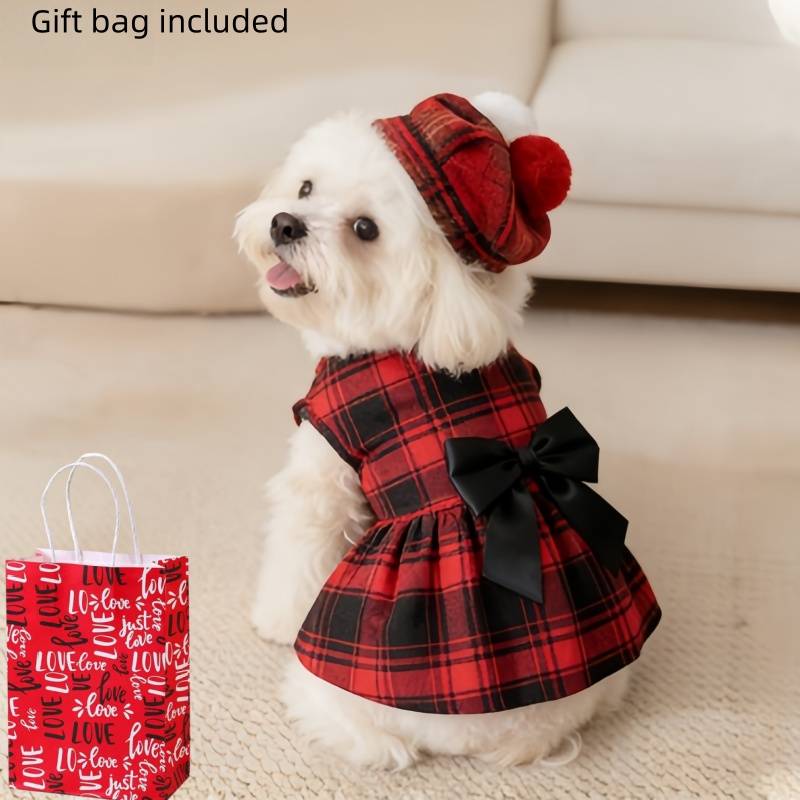 Summer Dog Clothing - เสื้อผ้าสุนัขลายสก็อต ชุดสูทผูกโบว์ เสื้อคลุมสำหรับฤดูใบไม้ผลิและฤดูร้อน เสื้อกั๊กสำหรับสุนัขพันธุ์เท็ดดี้แบร์ ปอมเมอเรเนียน สำหรับสุนัขและแมวขนาดเล็ก-กลาง