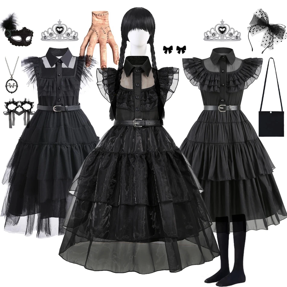 Summer Clothing Teens - เครื่องแต่งกายสีดําชุดสําหรับสาวเครื่องแต่งกายแบบกอธิคเด็กวัยรุ่นชุดราตรีสีดําเด็ก Carnival Party เด็ก Vestidos