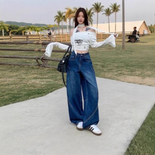 กางเกงยีนส์ขาตรงทรงหลวมเอวสูงส - Summer Clothing Wear บทวิจารณ์และราคา