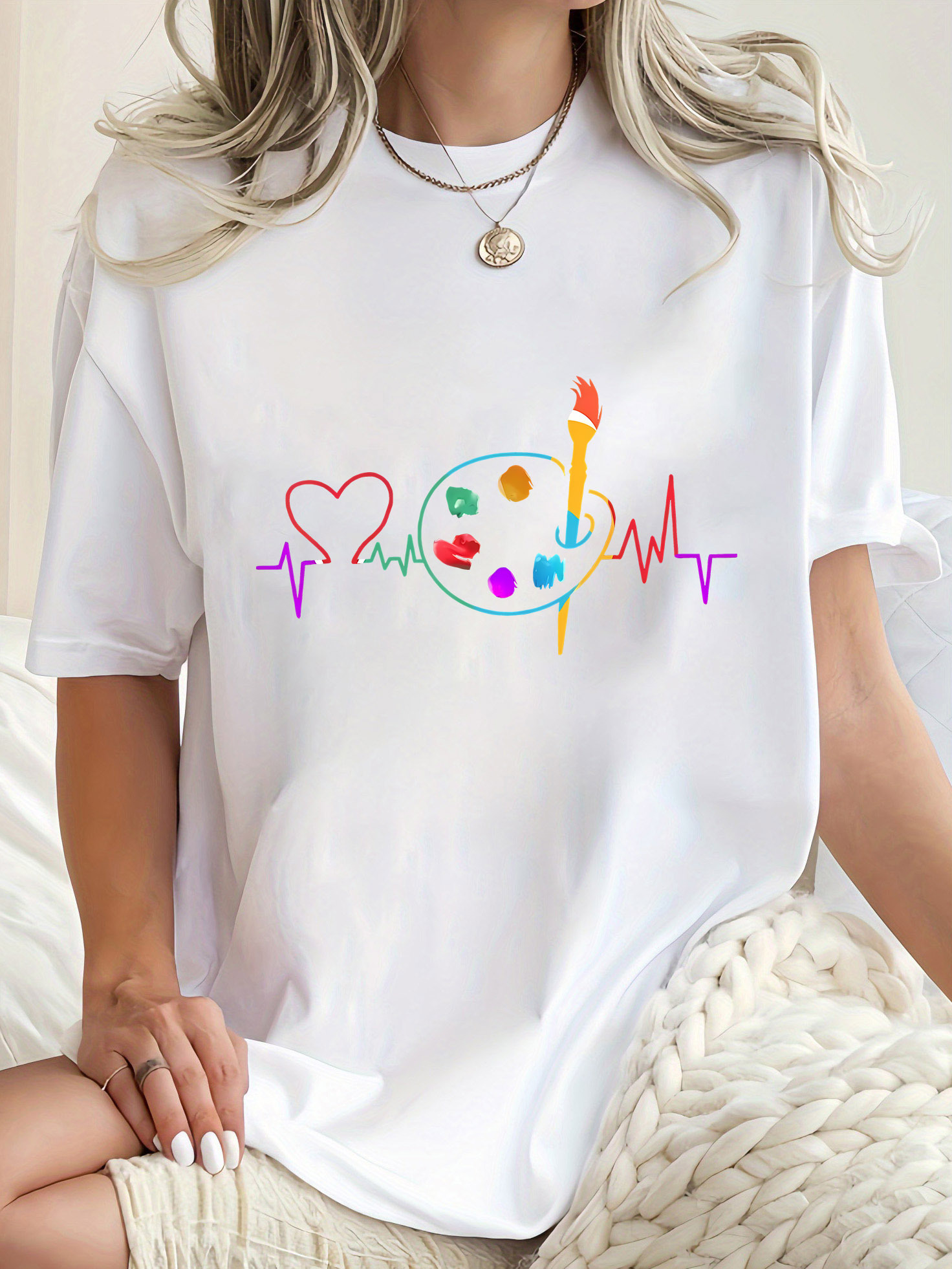 เสื้อยืดคอกลมลายเรขาคณิตสีสันส - Summer Clothing Palette บทวิจารณ์และราคา