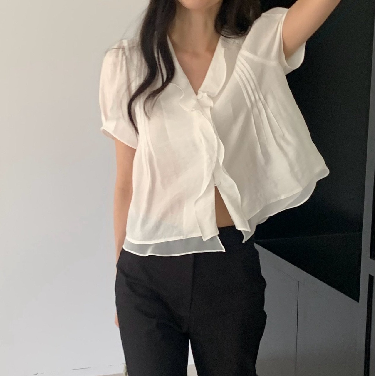 เสื้อเบลาส์สไตล์เกาหลี แขนสั้น - Summer Clothing Old Money บทวิจารณ์และราคา