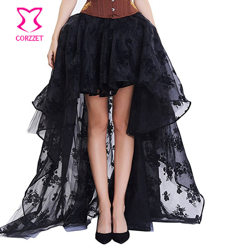 ดอกไม้สีดำชีฟองด้านหน้าสั้นกลั - Summer Victorian Clothing บทวิจารณ์และราคา