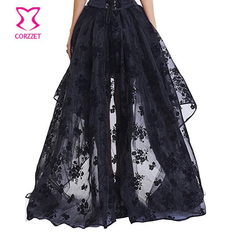 ดอกไม้สีดำชีฟองด้านหน้าสั้นกลั - Summer Victorian Clothing บทวิจารณ์และราคา