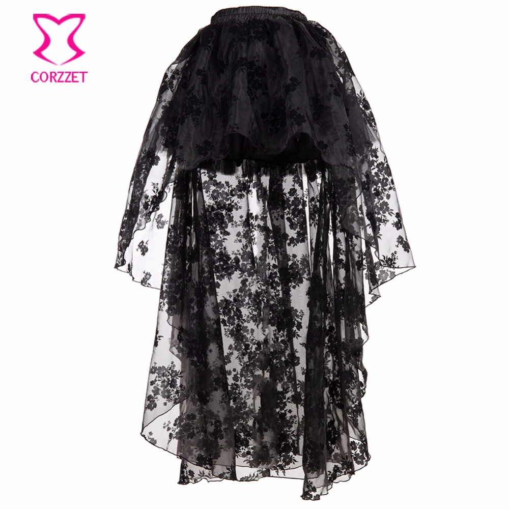 ดอกไม้สีดำชีฟองด้านหน้าสั้นกลั - Summer Victorian Clothing บทวิจารณ์และราคา