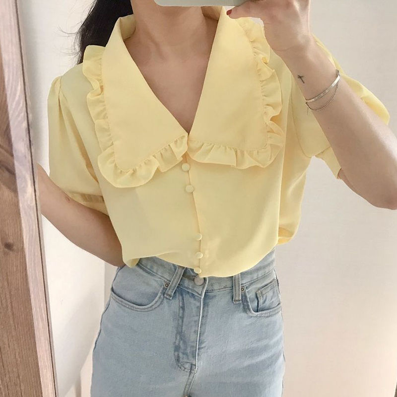 ผู้หญิงเสื้อ Ruffles ของแข็งเส - Summer Clothing Teens บทวิจารณ์และราคา
